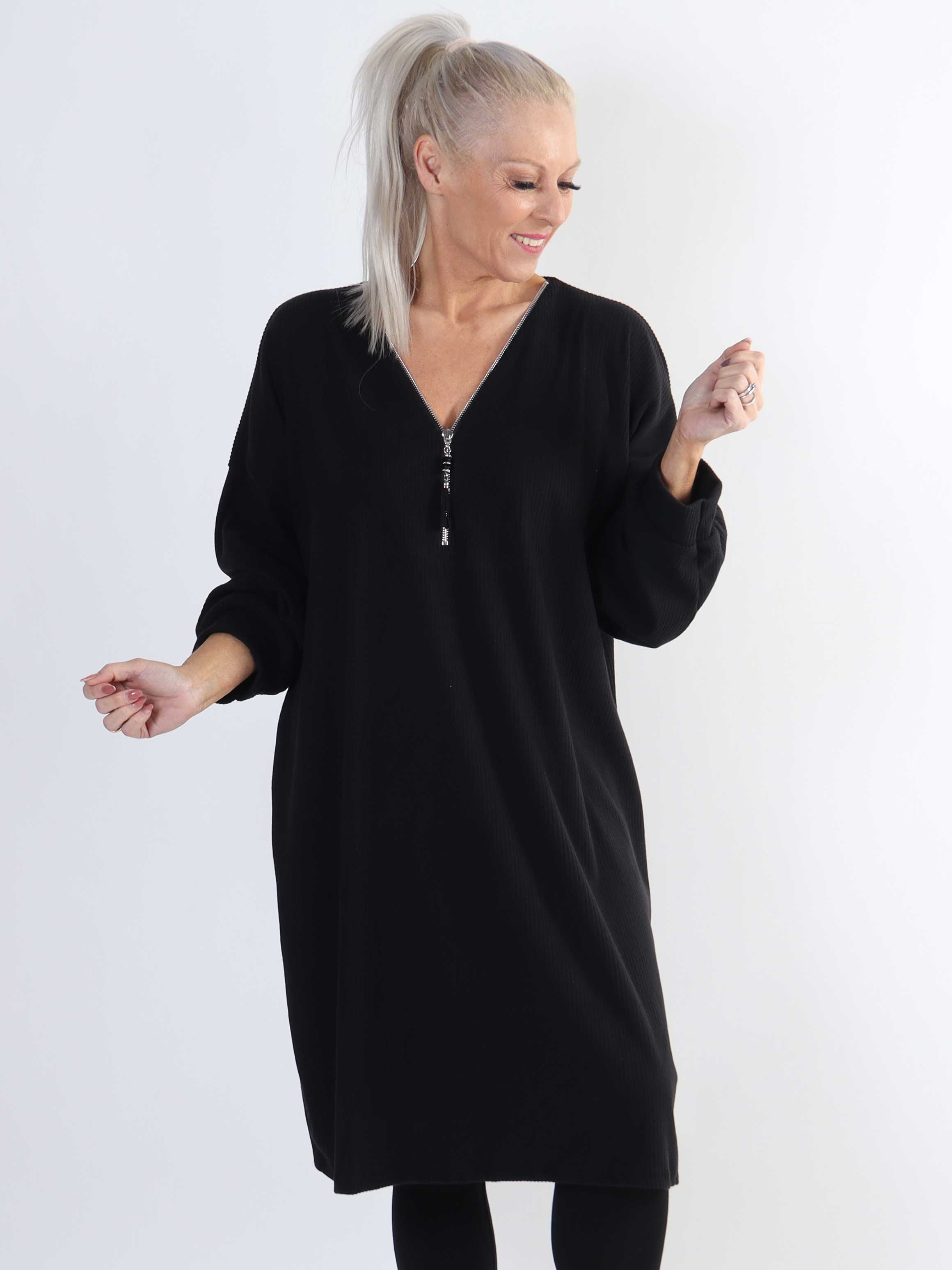 Liana - Mjuk plus size-klänning i ribb med dragkedja - Petroleum